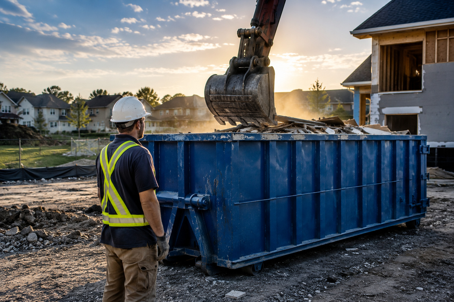 Roll-off dumpster delivered to a Plymouth MA construction site