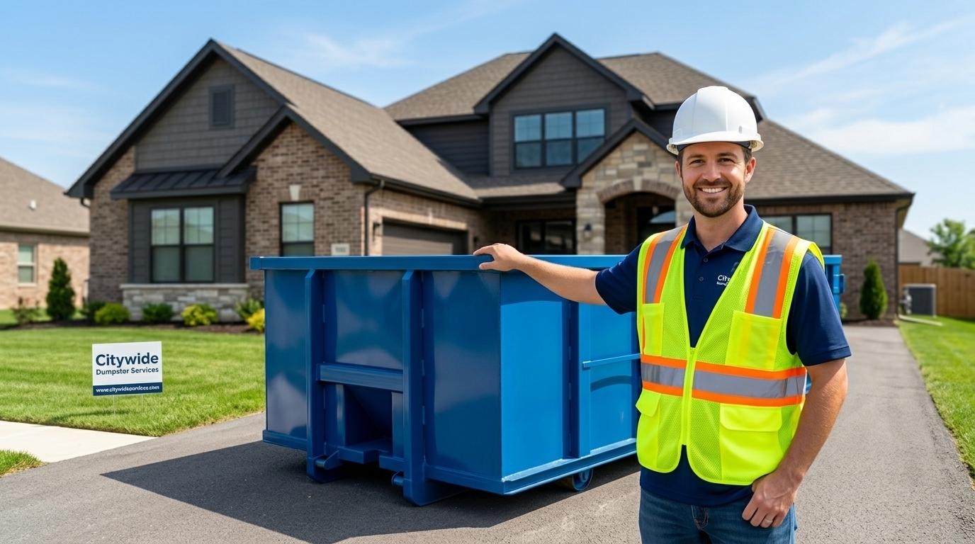 Dumpster delivery crew working a construction site in Plymouth MA