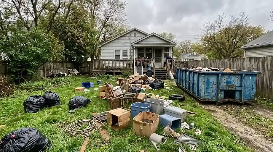 Backyard cleanout before 10 yard dumpster rental