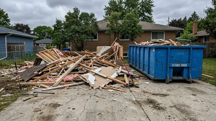 Residential demolition before 30 yard dumpster rental
